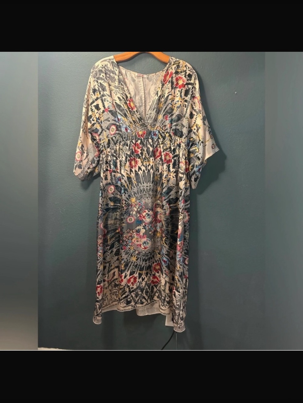 Johnny Was Cream Tunic Midi Dress with Blue and Pink Floral Print
